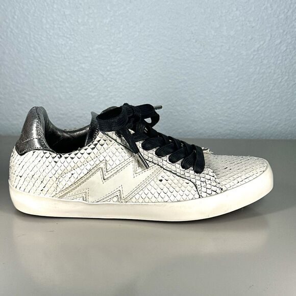 ZADIG & VOLTAIRE Neo Keith Snakeskin Embossed Leather Sneakers White Size 37 - Picture 8 of 16